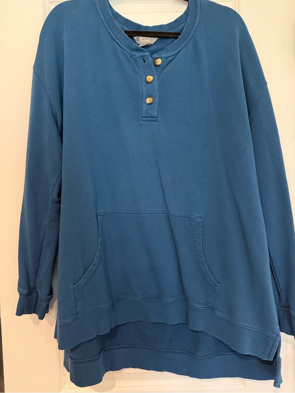 Natural Reflections Blue Henley Sweatshirt with Kangaroo Pocket